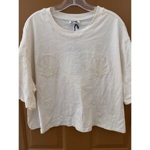 Women's Future Collective Cream Sea Shell Cropped Graphic T-Shirt Size XXL NWT